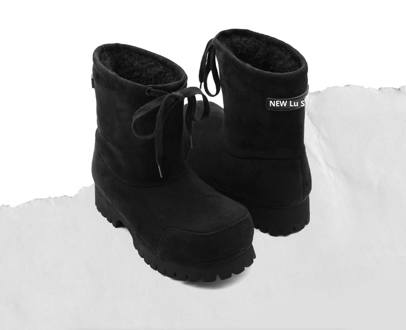 Zees Zees 2025 Winter New Thick-Soled Fashionable Drawstring Big-Toe Snow Boots For Women, Non-Slip Ugly-Cute Ski Thickened Warm_voghion.com