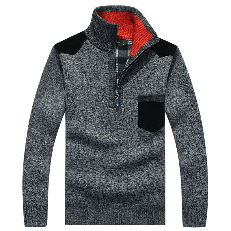 boy Boy Boy Cross-Border Dropshipping Autumn Winter Fleece-Lined Thickened Men's Youth Pullover Plus Size Stand Collar Half-Zip_voghion.com