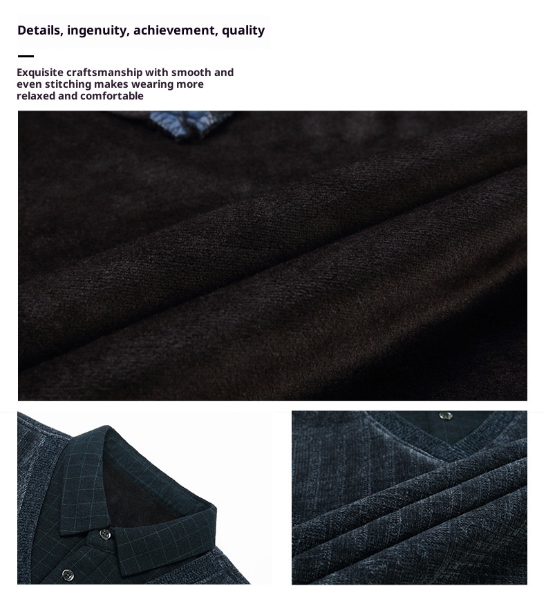 Maglione polo da uomo in pile di ciniglia spesso, due pezzi, autunno inverno, casual, con colletto rovesciato_voghion.com