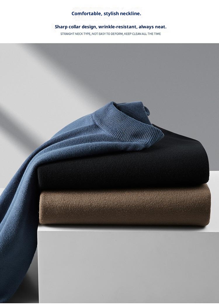 boy Boy Boy Turtleneck Men Half Sweater Solid Color Plus Size Fat Man Autumn Thin T-Shirt Short Sleeve Knitted Shirt_voghion.com