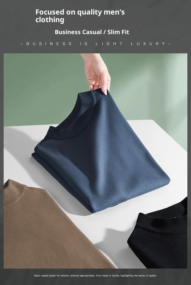 boy Boy Boy Turtleneck Men Half Sweater Solid Color Plus Size Fat Man Autumn Thin T-Shirt Short Sleeve Knitted Shirt_voghion.com