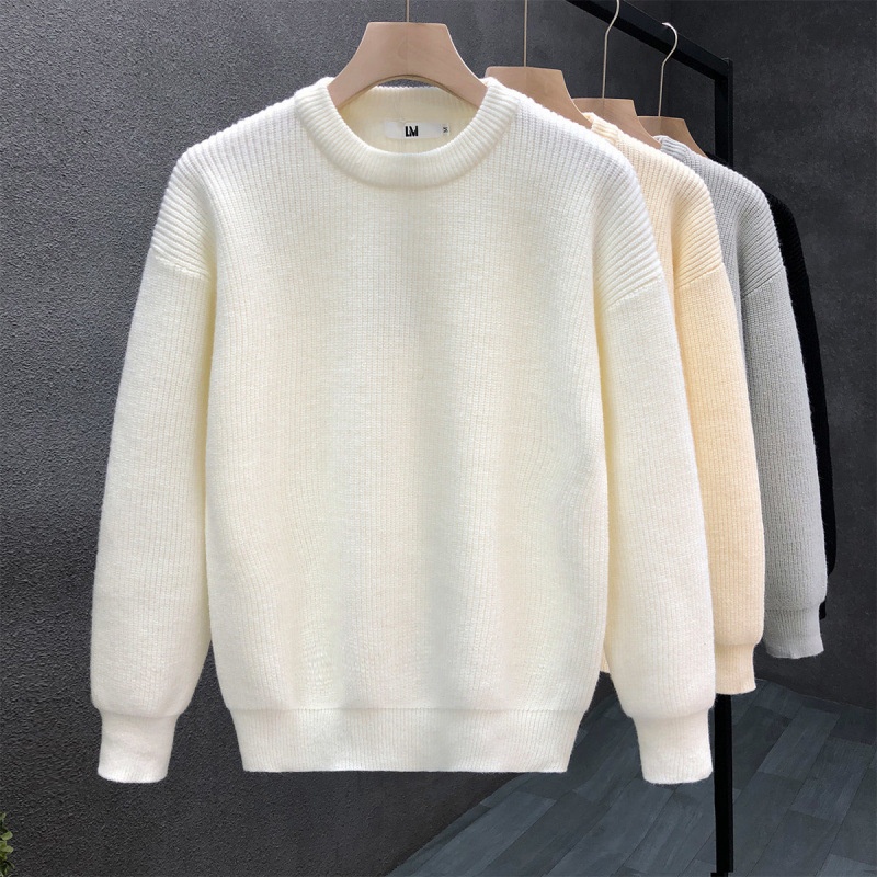 boy Boy Boy Simple And Elegant Sweater For Men, Trendy Solid Color Base Layer Knitted Top, 2023 Winter New Men's Warm Shirt_voghion.com