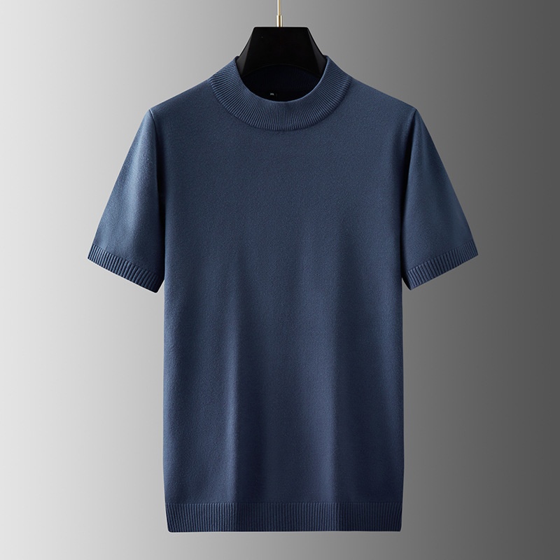 boy Boy Boy Turtleneck Men Half Sweater Solid Color Plus Size Fat Man Autumn Thin T-Shirt Short Sleeve Knitted Shirt_voghion.com