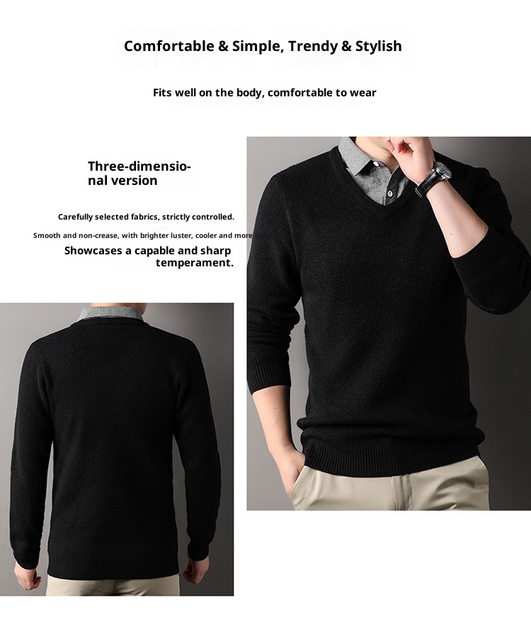 boy Boy Boy Fleece-Lined Men's Two-Piece Shirt Collar 2025 Autumn Winter New Thickened Knitted Sweater For Men_voghion.com
