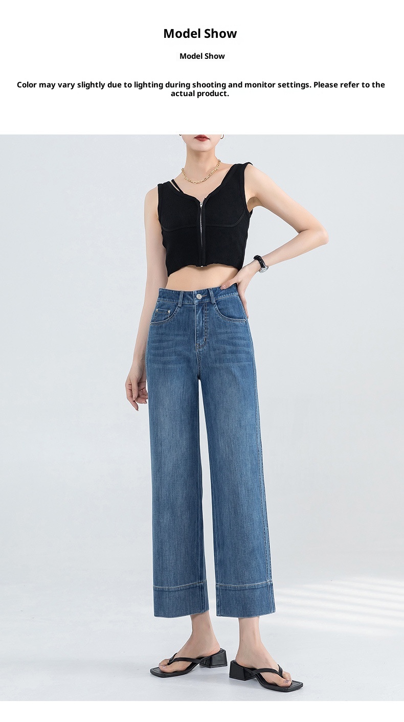 ChicShe Franse stijl jeans voor vrouwen 2025 zomer dunne hoge taille petite gedrapeerde broek cropped straight_voghion.com
