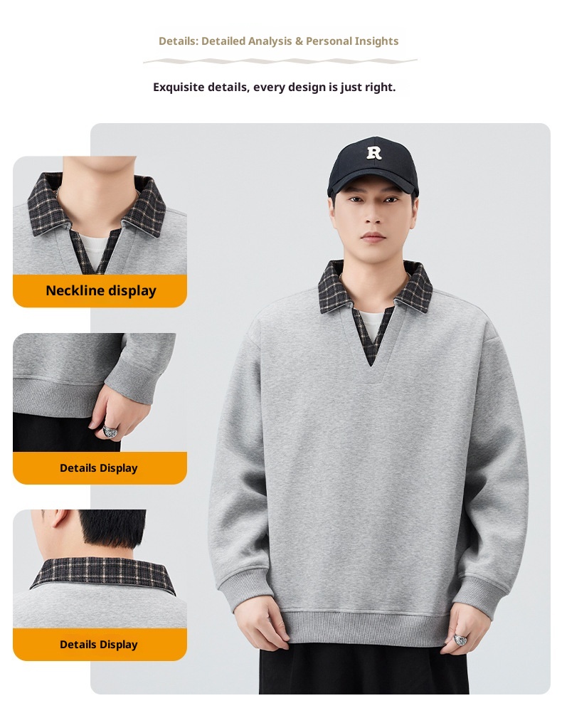 Chłopięca, wysokiej jakości amerykańska, retro, kratkowana, warstwowa bluza męska, dwuczęściowa, w jesiennym stylu college'owym, z kołnierzykiem_voghion.com