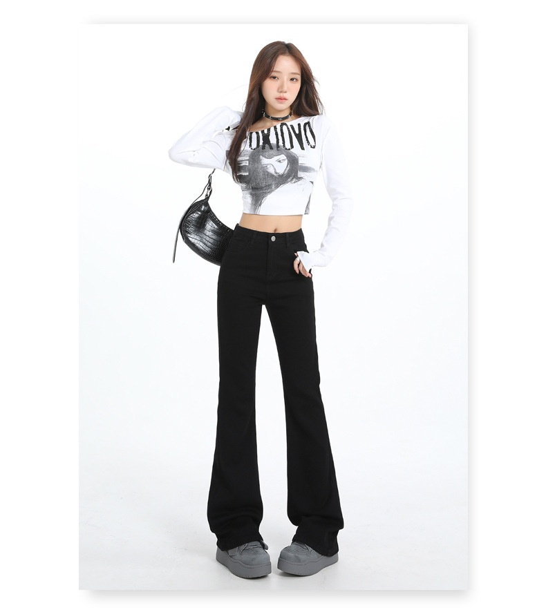 ChicShe Fleece-Lined Jeans Women, New American Style For Autumn And Winter, Petite Flared Black Slim Fit Slimming Bootcut Pants_voghion.com