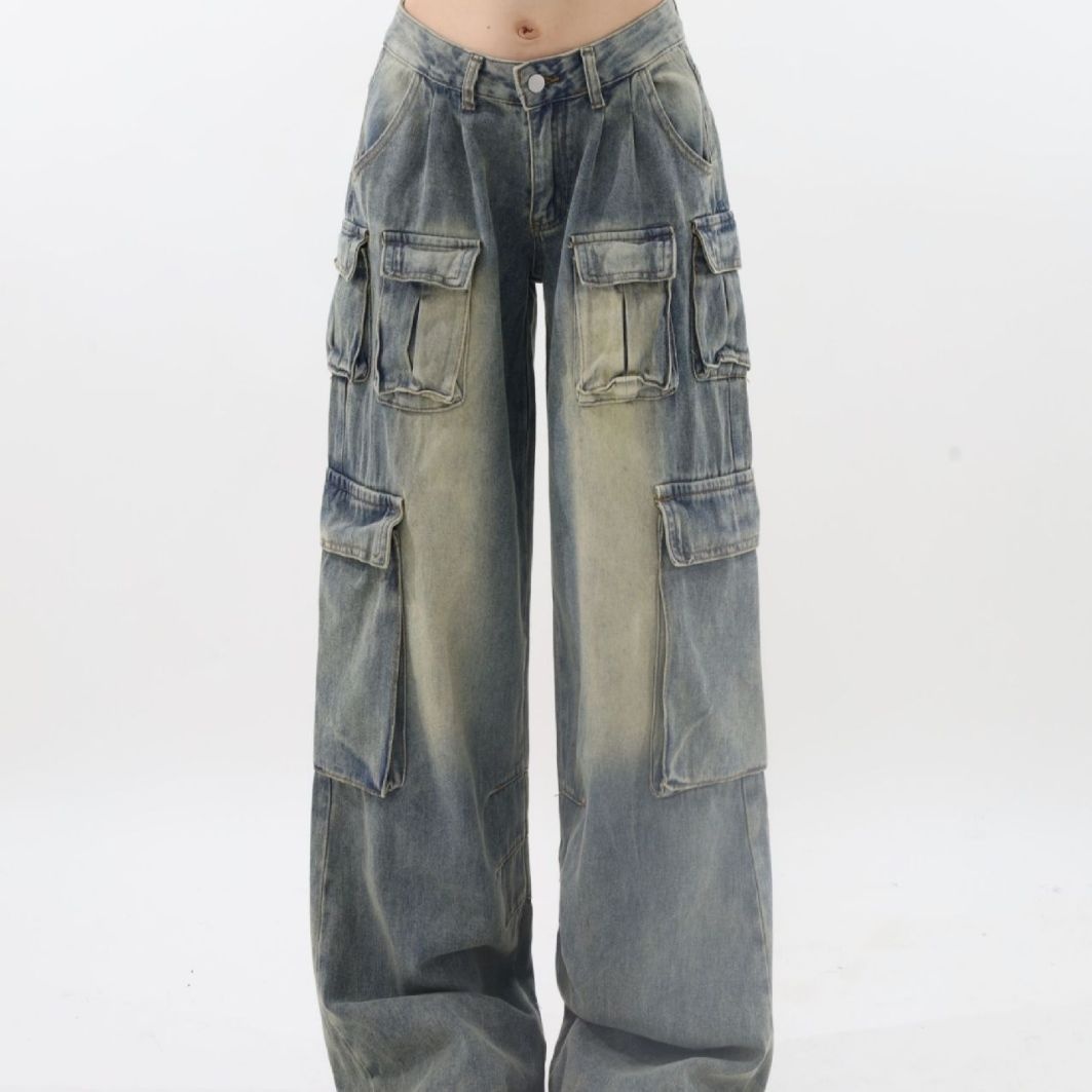 ChicShe Europese en Amerikaanse stijl Spicy Girl Mid-Low Waist Wide-Leg Pants Design Sense Workwear Multi-Pocket Loose Flowing_voghion.com