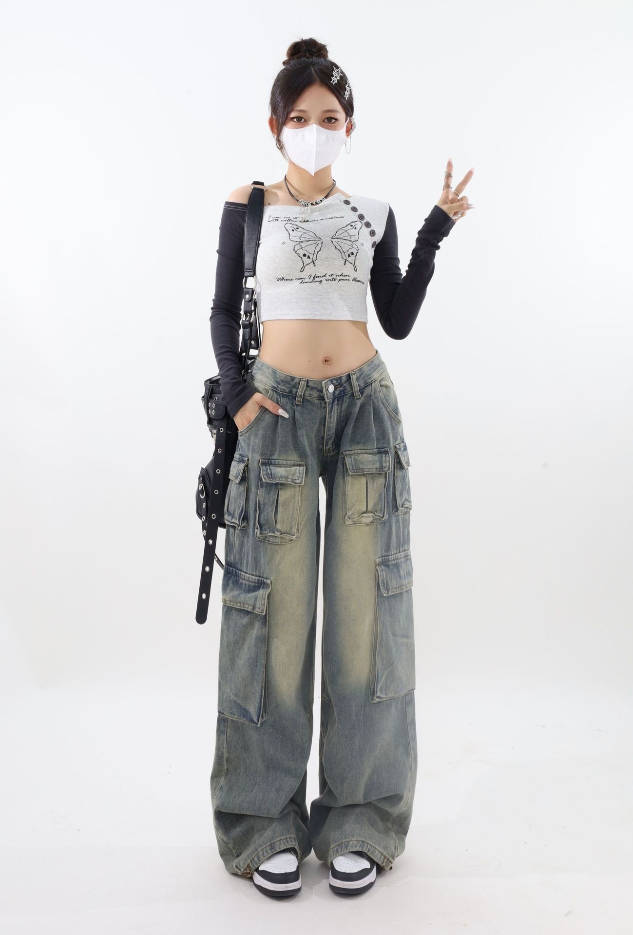 ChicShe Europese en Amerikaanse stijl Spicy Girl Mid-Low Waist Wide-Leg Pants Design Sense Workwear Multi-Pocket Loose Flowing_voghion.com