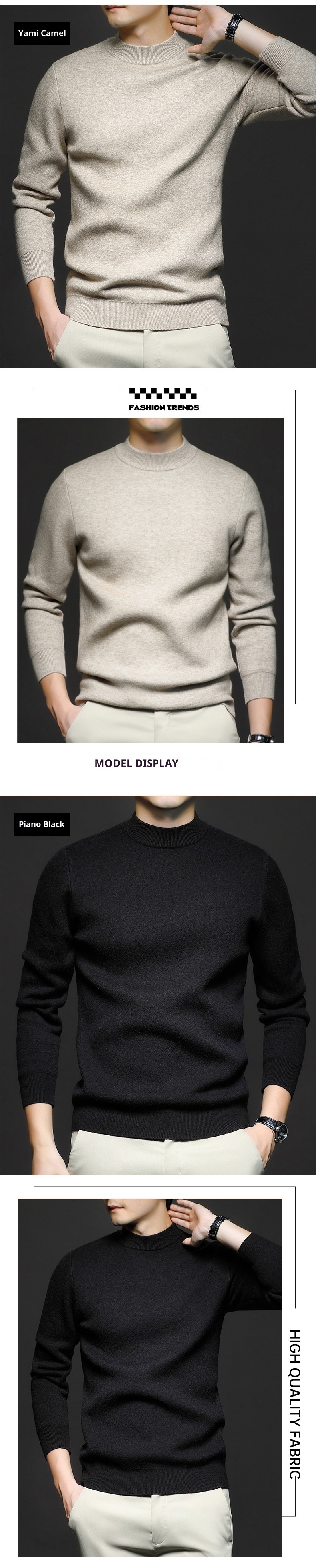 Maglione a collo alto a maniche lunghe in lana fine anti-pilling, da uomo, autunno e inverno, in tinta unita, con collo alto e maniche lunghe, modello Boy Boy Cross-Border_voghion.com