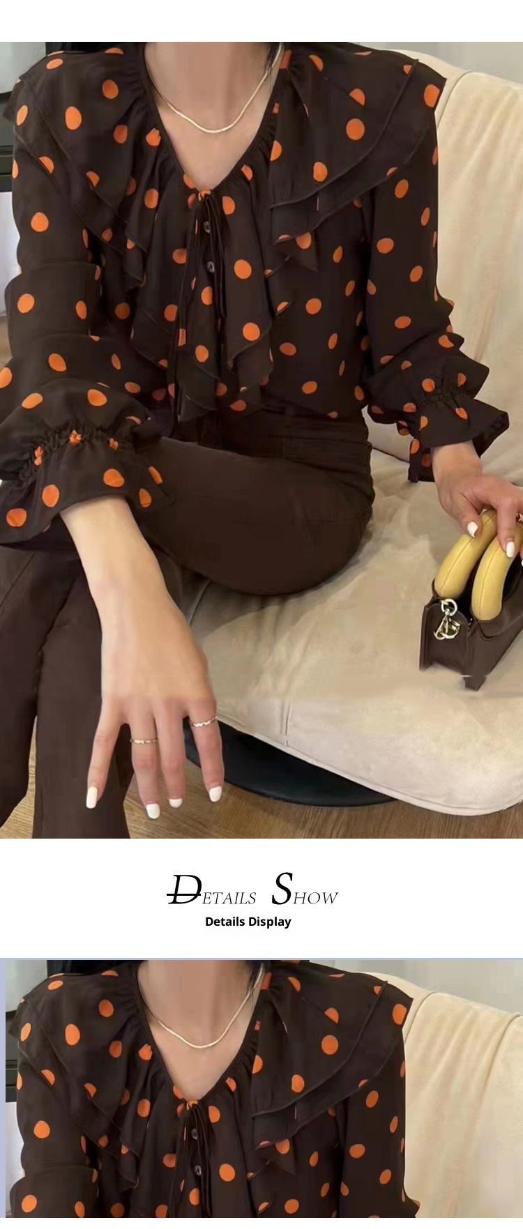 GraceChic GraceChic GraceChic Fashion Station 025 New European Goods Trendy Ruffled V-neck Polka Dot Long Sleeve Top Shirt Women's Unique Design_voghion.com