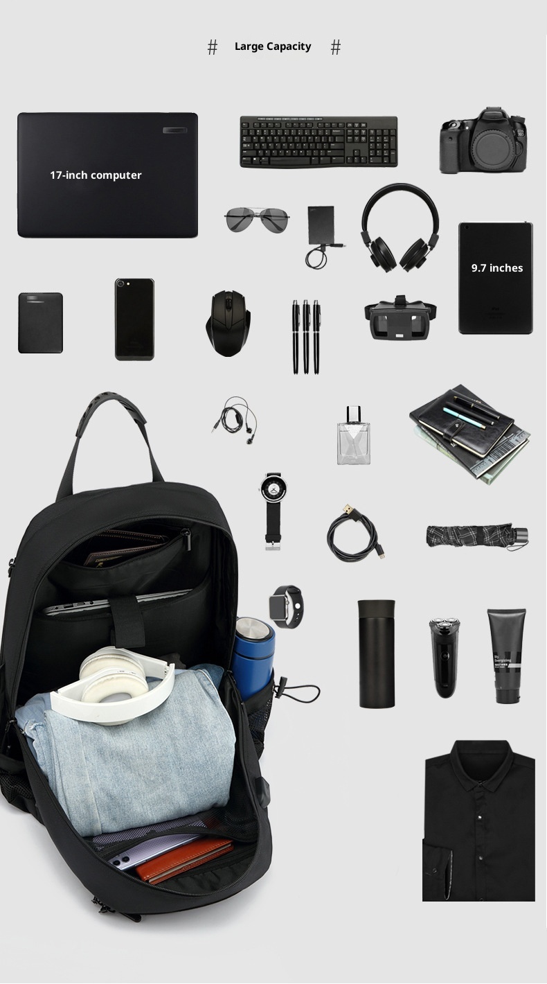 Sac à dos de randonnée ActiveGo, grande capacité, avec port USB, pour femmes et hommes, idéal pour les voyages d'affaires et de loisirs. Respirant._voghion.com