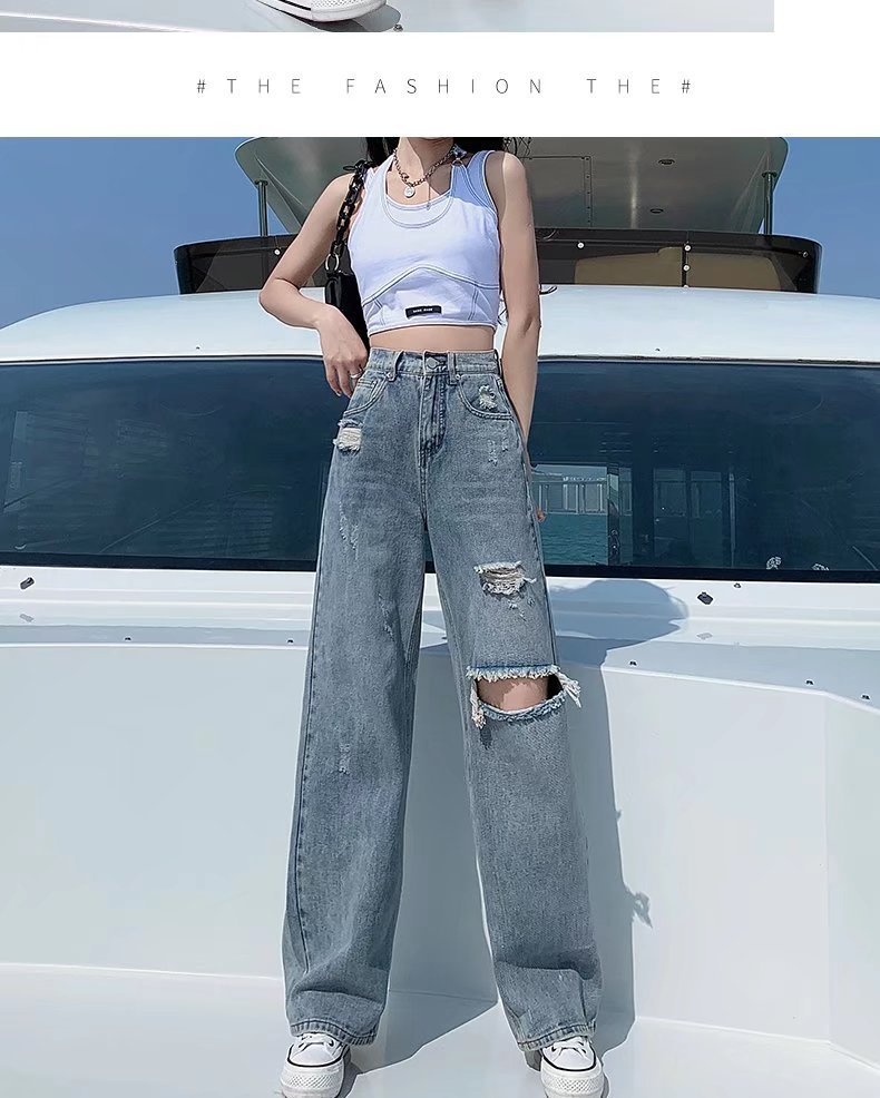 ChicShe High Waist Straight Ripped Jeans Summer Thin 2022 New Loose Draped Wide Leg Floor-Length Pants For Women_voghion.com