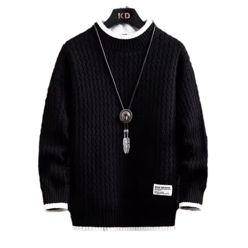 Pull à col roulé mi-long pour homme, pull en maille torsadée automne-hiver, pull tendance ample à col rond pour homme._voghion.com