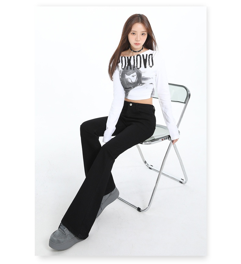 ChicShe Fleece-Lined Jeans Women, New American Style For Autumn And Winter, Petite Flared Black Slim Fit Slimming Bootcut Pants_voghion.com