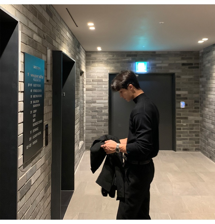 boy Boy Boy Autumn Winter Men's Korean Style Loose Casual Solid Color Mid-Neck Knitted Base Shirt Long Sleeve Inner Layer High-End_voghion.com