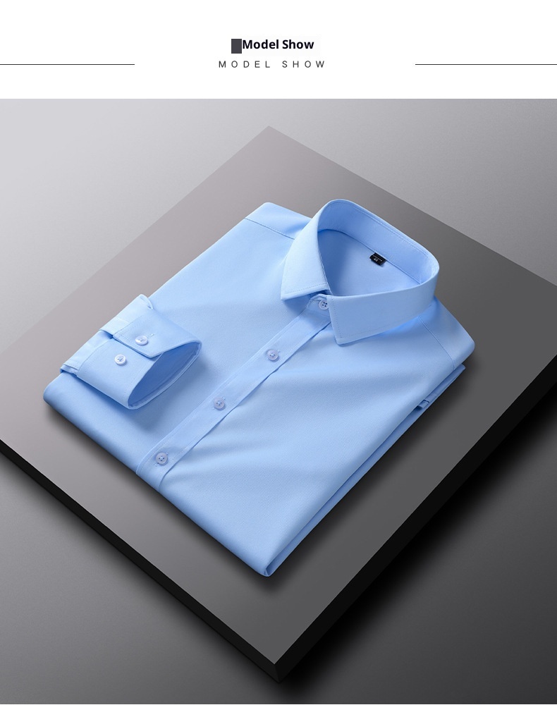 Camisa de manga larga para hombre, color liso, elástica en cuatro direcciones, sin planchado, corte entallado, sin bolsillos, para primavera y otoño_voghion.com