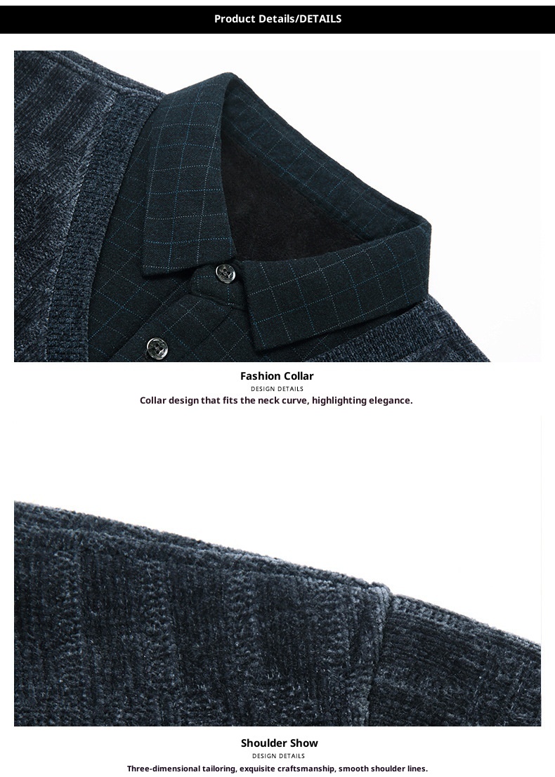 Maglione polo da uomo in pile di ciniglia spesso, due pezzi, autunno inverno, casual, con colletto rovesciato_voghion.com