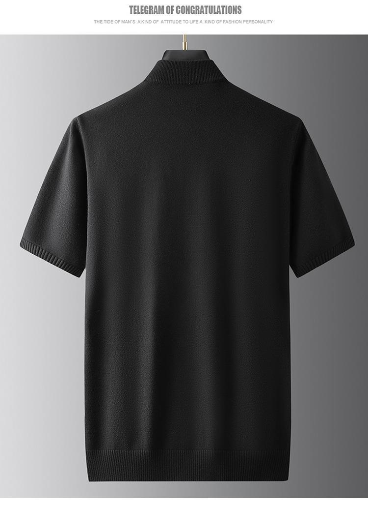 boy Boy Boy Turtleneck Men Half Sweater Solid Color Plus Size Fat Man Autumn Thin T-Shirt Short Sleeve Knitted Shirt_voghion.com