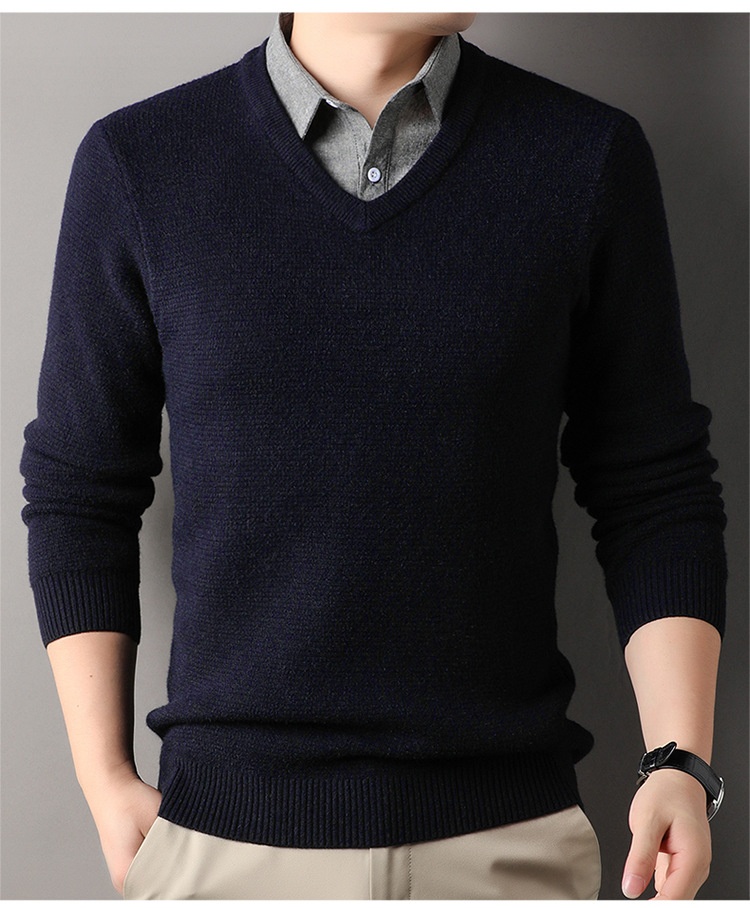 boy Boy Boy Fleece-Lined Men's Two-Piece Shirt Collar 2025 Autumn Winter New Thickened Knitted Sweater For Men_voghion.com