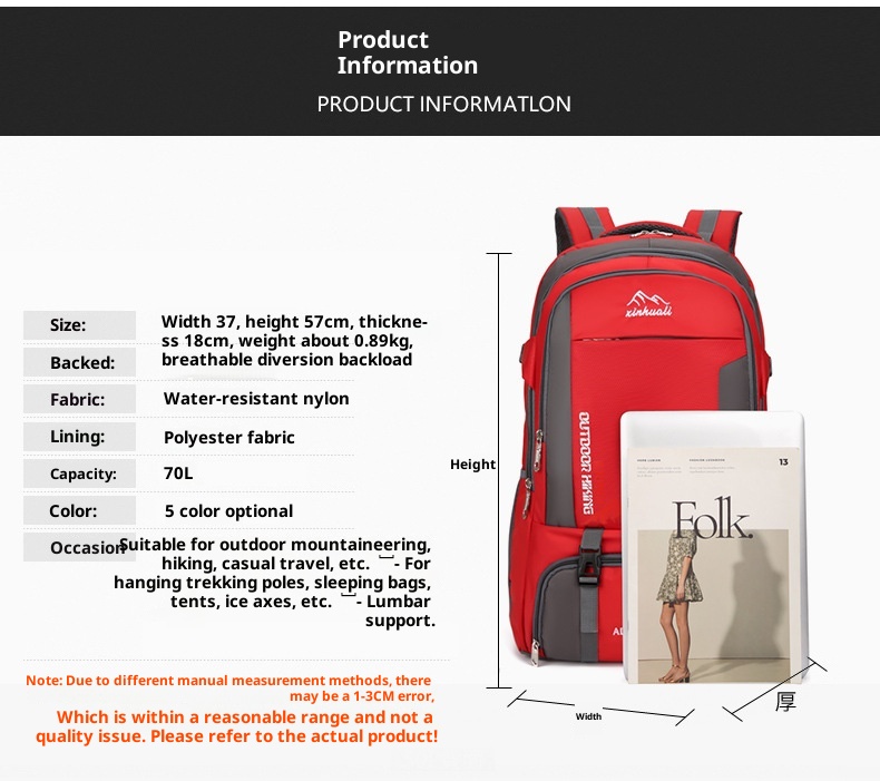 ActiveGo Cross-border Mountaineer Rucksack mit großem Fassungsvermögen (70 l) – Multifunktionaler Rucksack für Camping, Reisen und Wandern_voghion.com