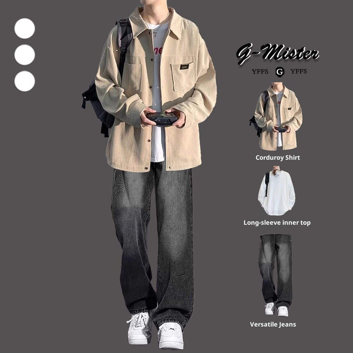 ragazzo Ragazzo Camicia in velluto a coste Primavera e Autunno Completo 2025 Nuovo Stile Bello Giacca da Giovane Uomo Set da Tre Pezzi_voghion.com