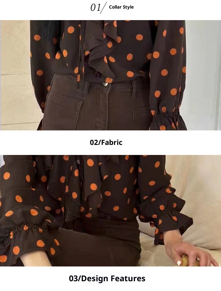 GraceChic GraceChic GraceChic Fashion Station 025 New European Goods Trendy Ruffled V-neck Polka Dot Long Sleeve Top Shirt Women's Unique Design_voghion.com