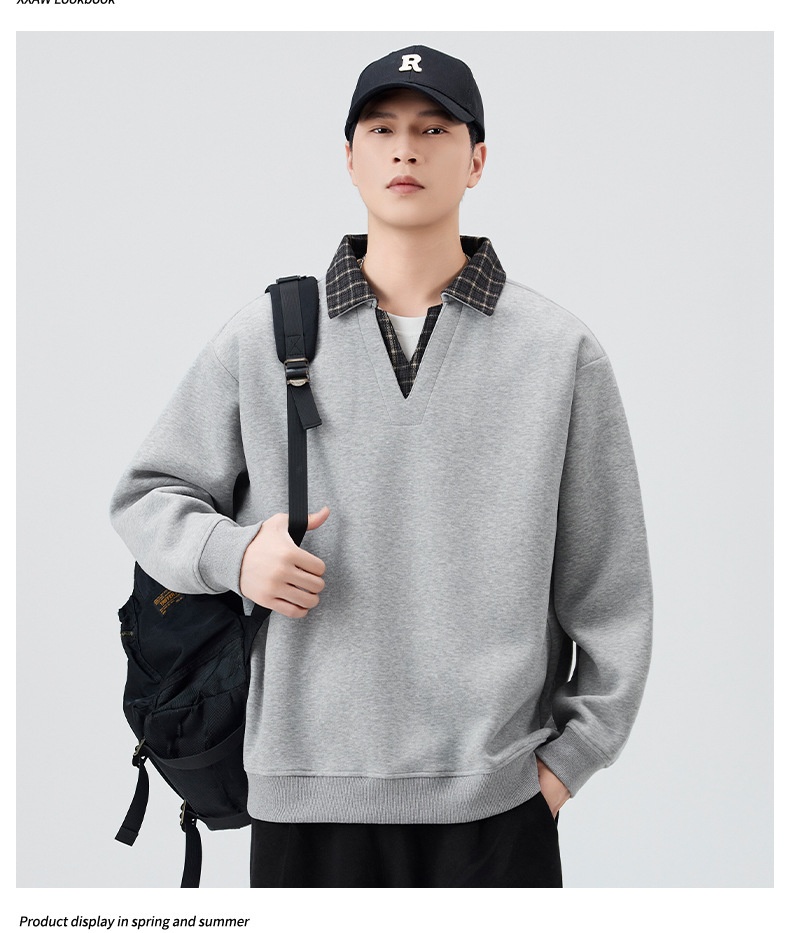 Chłopięca, wysokiej jakości amerykańska, retro, kratkowana, warstwowa bluza męska, dwuczęściowa, w jesiennym stylu college'owym, z kołnierzykiem_voghion.com