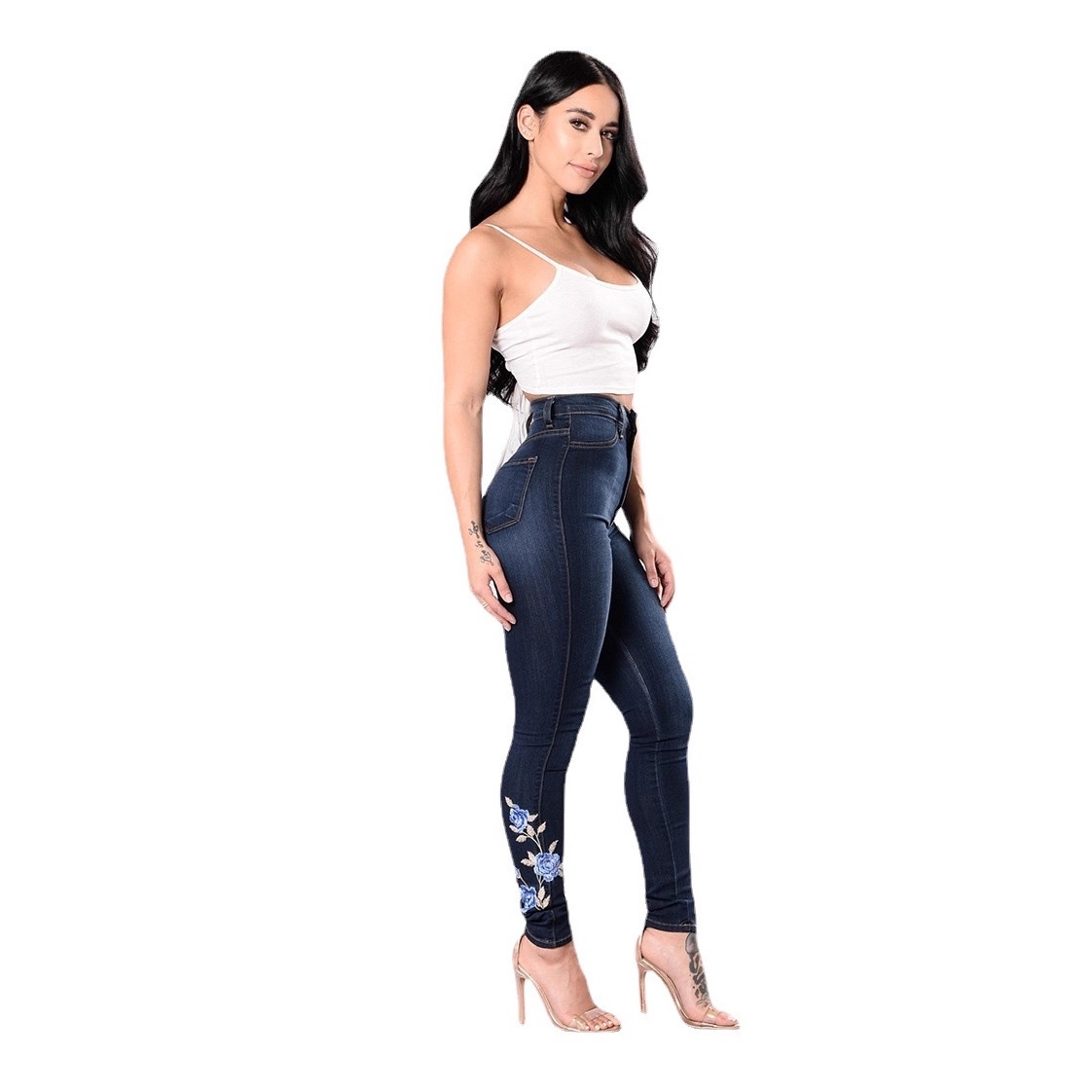 ChicShe Platform Hot Selling Ripped Geborduurde Jeans Export E-commerce Lage Taille Lange Broek Voor_voghion.com