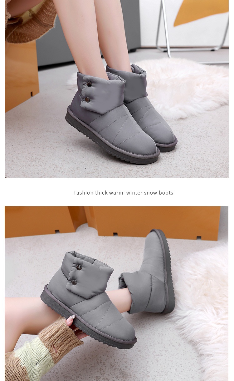 Zees Winter New Fleece-Lined Waterproof Non-Slip Thick-Soled Solid Color Snow Thickened Flat Women's Boots Short Fashion_voghion.com