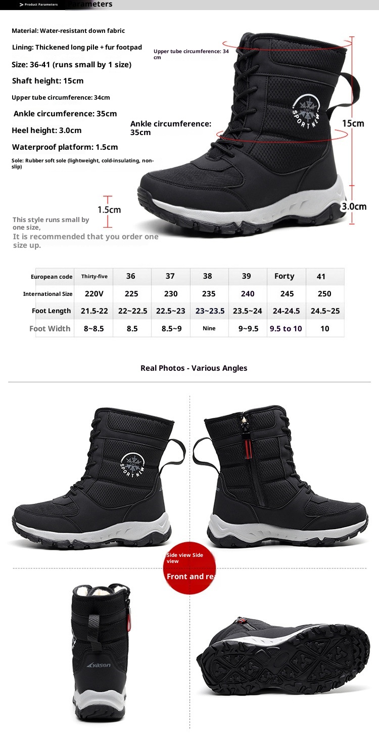 Zees Winter Outdoor Snowboots Dames, Halfhoog, Antislip, Waterdicht, Warme Skischoenen, Grote Maat Katoen Voor Noordoost, Reizen_voghion.com