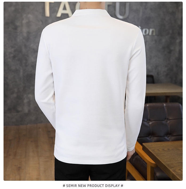 QFV507045555501<2 QFV507045555501<2 Data Style Maglietta a maniche lunghe da uomo con colletto cubano, tre bottoni e perline, autunno 2024, nuovo strato di base_voghion.com