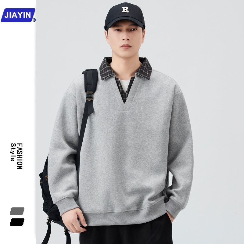 Chłopięca, wysokiej jakości amerykańska, retro, kratkowana, warstwowa bluza męska, dwuczęściowa, w jesiennym stylu college'owym, z kołnierzykiem_voghion.com