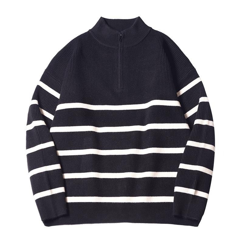 boy Boy Boy 2025 New Tendy Band Half Tutleneck Zippe Striped Sweatshirt Men, Loose Pullove Knitted Base Shit Fo Autumn And_voghion.com