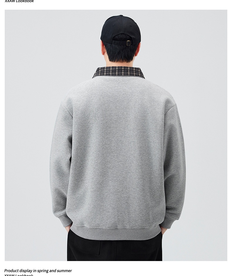 Chłopięca, wysokiej jakości amerykańska, retro, kratkowana, warstwowa bluza męska, dwuczęściowa, w jesiennym stylu college'owym, z kołnierzykiem_voghion.com