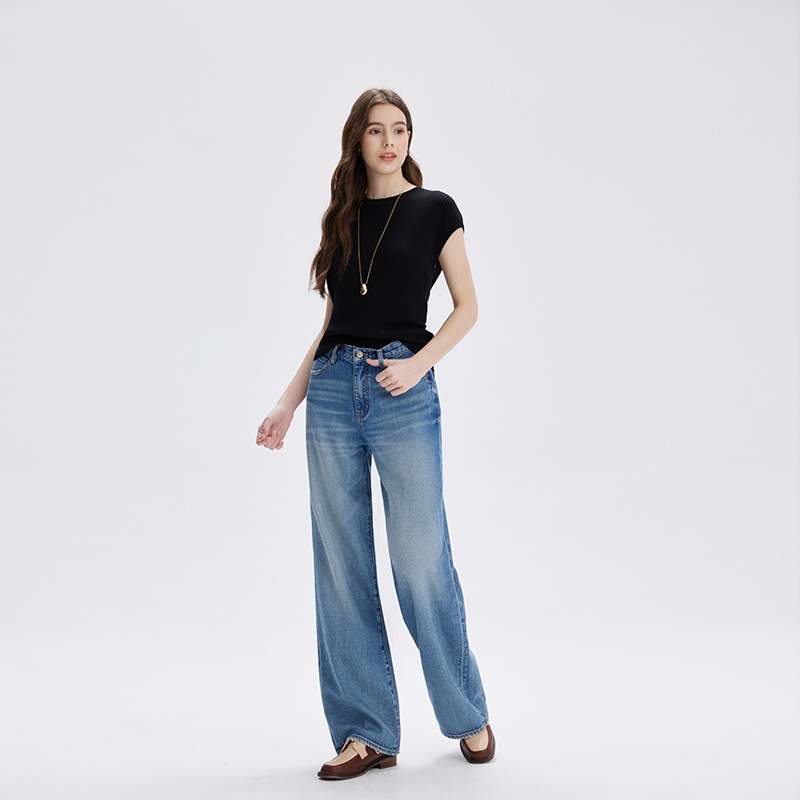 ChicShe 2025 New Spring And Autumn Lyocell High-End Women's Jeans Non-Stretch Loose High-Waist Nine-Point Straight Long Pants_voghion.com