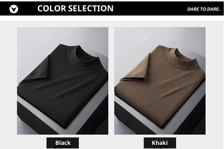 boy Boy Boy Turtleneck Men Half Sweater Solid Color Plus Size Fat Man Autumn Thin T-Shirt Short Sleeve Knitted Shirt_voghion.com