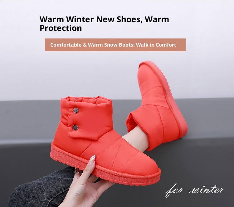 Zees Winter New Fleece-Lined Waterproof Non-Slip Thick-Soled Solid Color Snow Thickened Flat Women's Boots Short Fashion_voghion.com