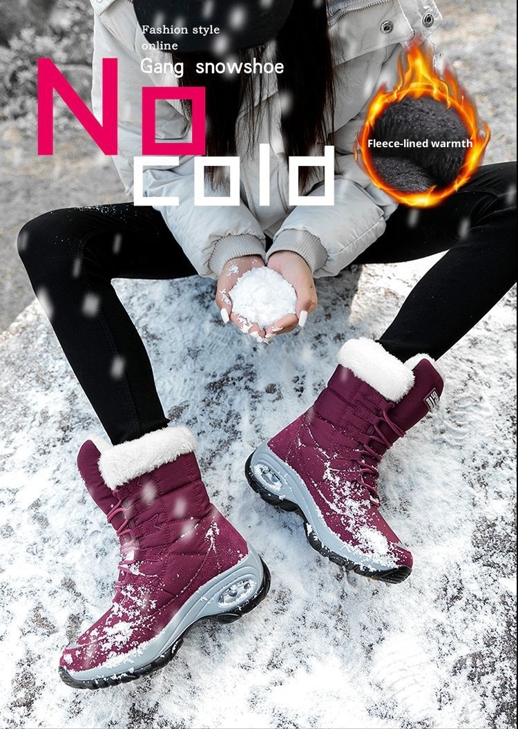 Zees Winter Outdoor High Top Waterproof Non-Slip Fleece-Lined Thick Sole Height Increasing Warm Snow Ski Boots For Women Size_voghion.com