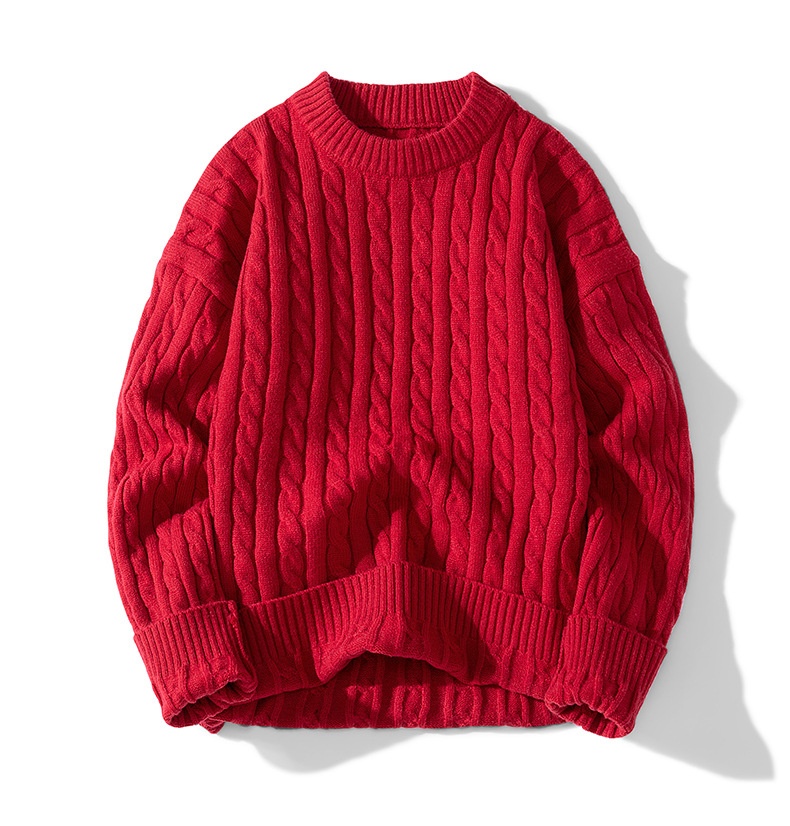 ragazzo ragazzo ragazzo con fodera in pile, nuova maglia base autunnale e invernale, maglione lavorato a maglia con trecce intrecciate a scollo rotondo, maglione lavorato a maglia da uomo_voghion.com