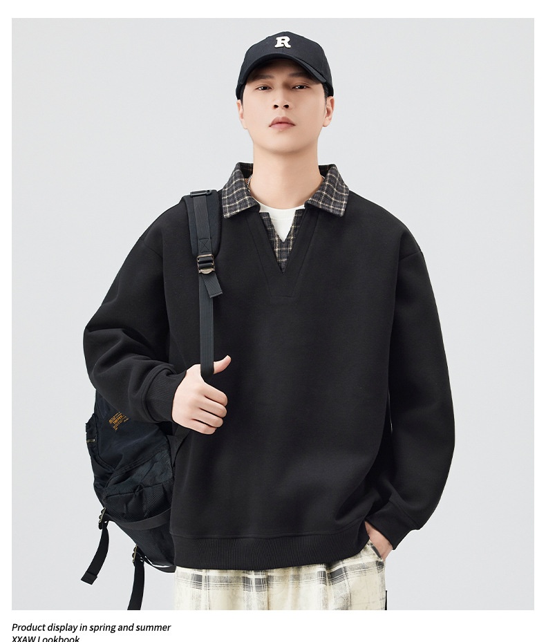 Chłopięca, wysokiej jakości amerykańska, retro, kratkowana, warstwowa bluza męska, dwuczęściowa, w jesiennym stylu college'owym, z kołnierzykiem_voghion.com