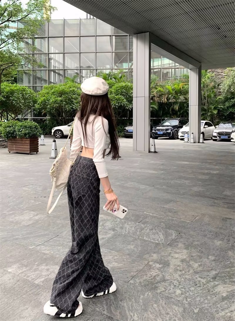 ChicShe Plus Size High Waist Jeans For Women, Trendy Brand 2024 New Japanese Style Plaid Long P, Youth Fashion Summer Thin_voghion.com