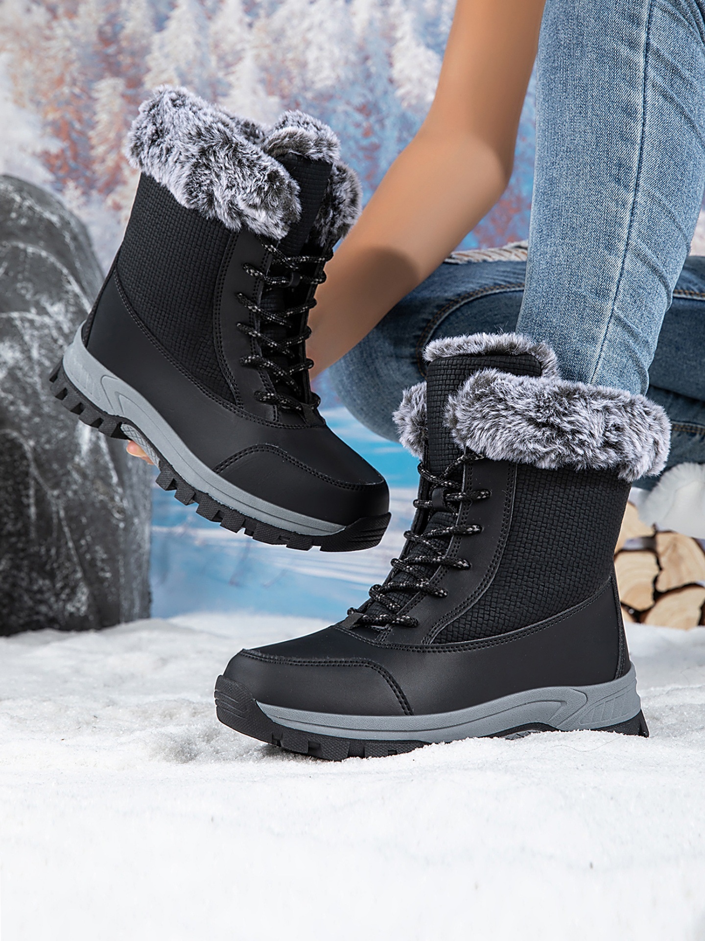 Zees Zees Northeast Snow voor mannen en vrouwen 2025 Winter Fleece-gevoerde, verdikte, warme katoenen schoenen, antislip, waterdicht, outdoor skischoenen_voghion.com
