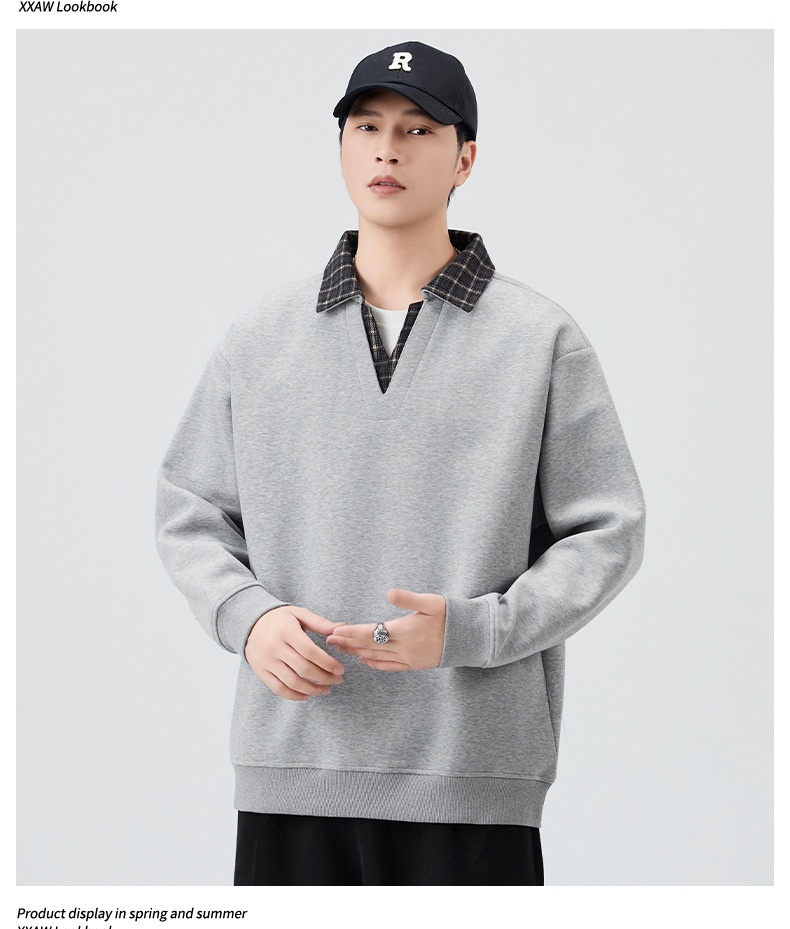 Chłopięca, wysokiej jakości amerykańska, retro, kratkowana, warstwowa bluza męska, dwuczęściowa, w jesiennym stylu college'owym, z kołnierzykiem_voghion.com