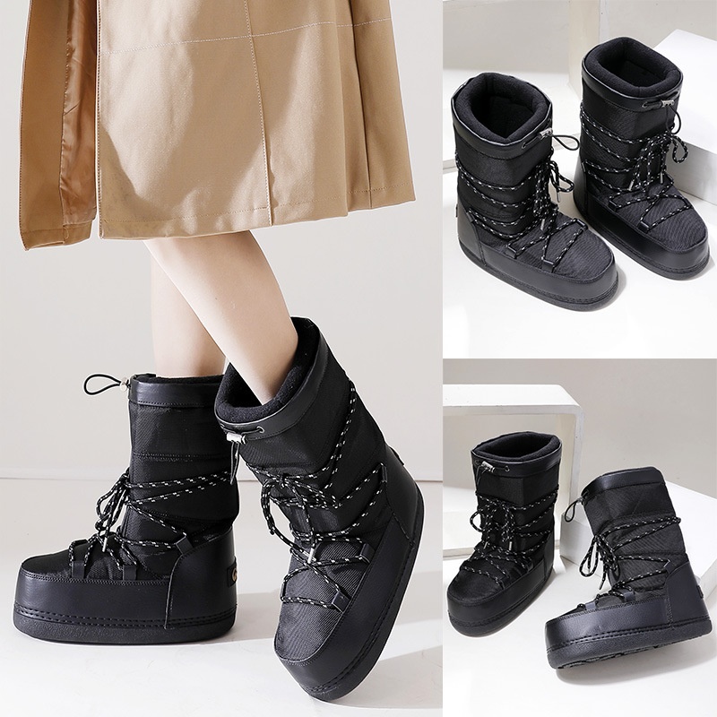 Zees Winter New Outdoor Space Shoes Ski Black Texture Thickened Warm Cool Style Cross-Border Large Size Snow Boots_voghion.com