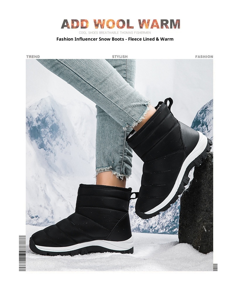 Zees Zees 2023 New Large Size Winter Fleece-Lined Warm Snow For Women Thickened Ski Cold-Proof Sports Cotton Shoes Short Boots_voghion.com