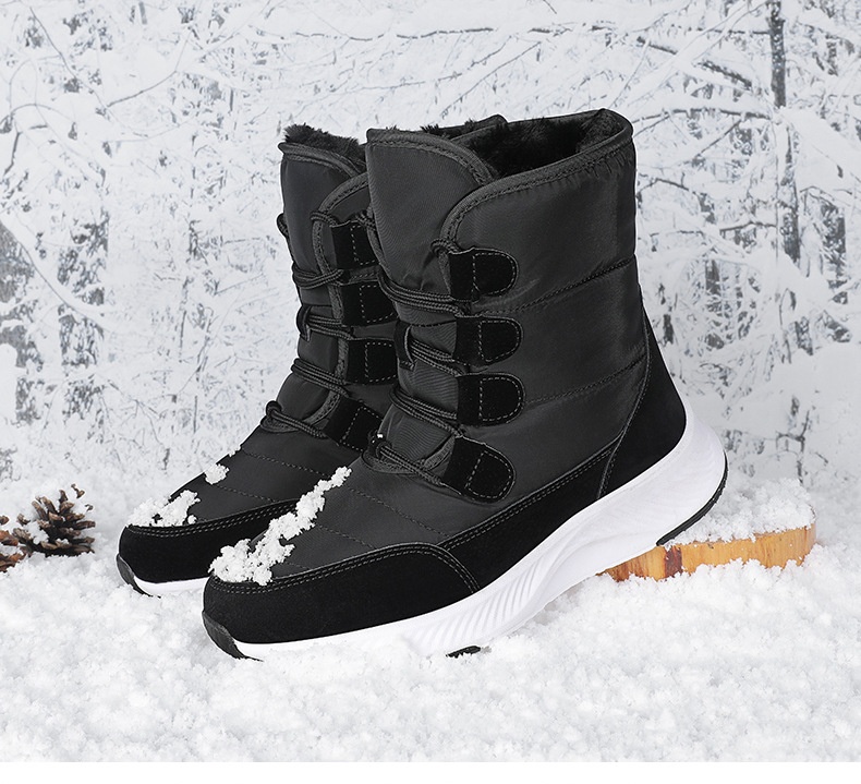 Zees 2023 Northeast Snow Botas de Esqui Femininas para Inverno, Cano Médio, Forradas com Lã e Acolchoadas, Tamanho Grande, Sola Grossa_voghion.com