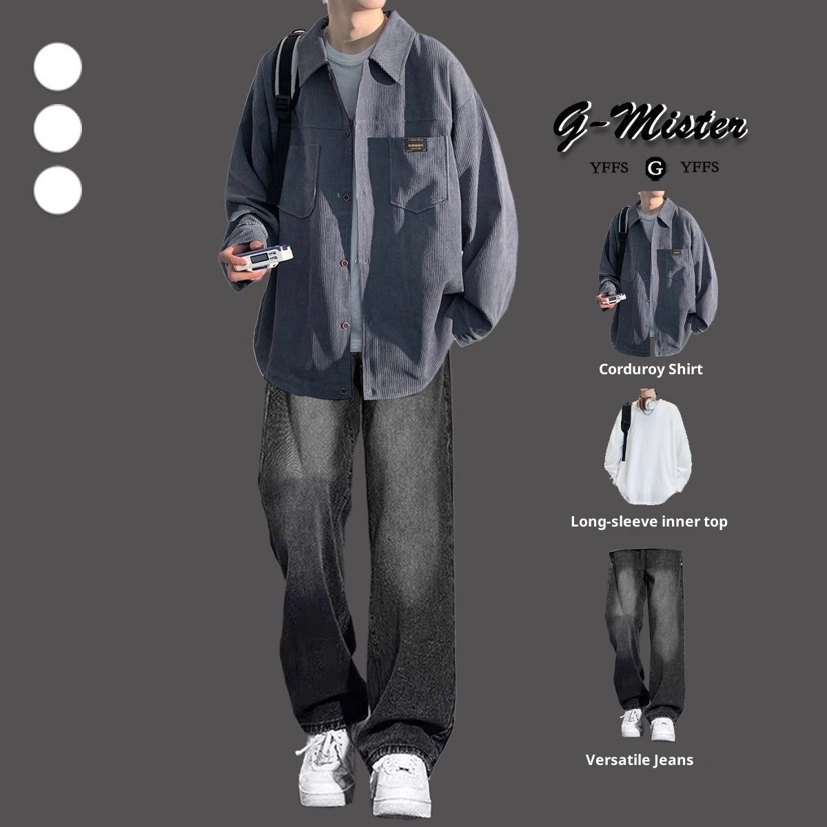 ragazzo Ragazzo Camicia in velluto a coste Primavera e Autunno Completo 2025 Nuovo Stile Bello Giacca da Giovane Uomo Set da Tre Pezzi_voghion.com