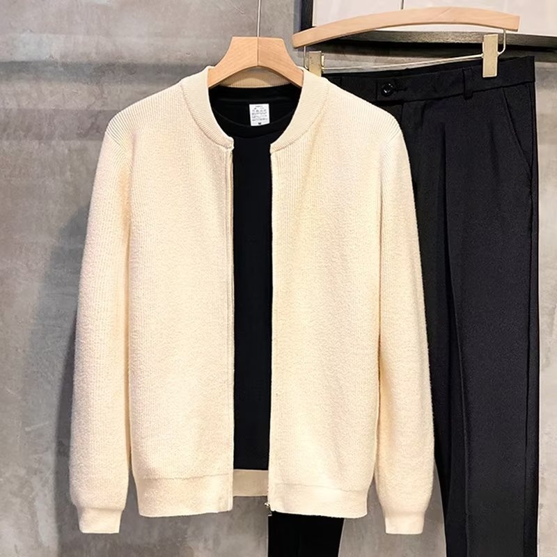 boy Boy Boy Spring And Autumn Doub Zipper Design Cardigan Solid Color Sweater Men's Simp Trendy Versati Knitted Jacket_voghion.com