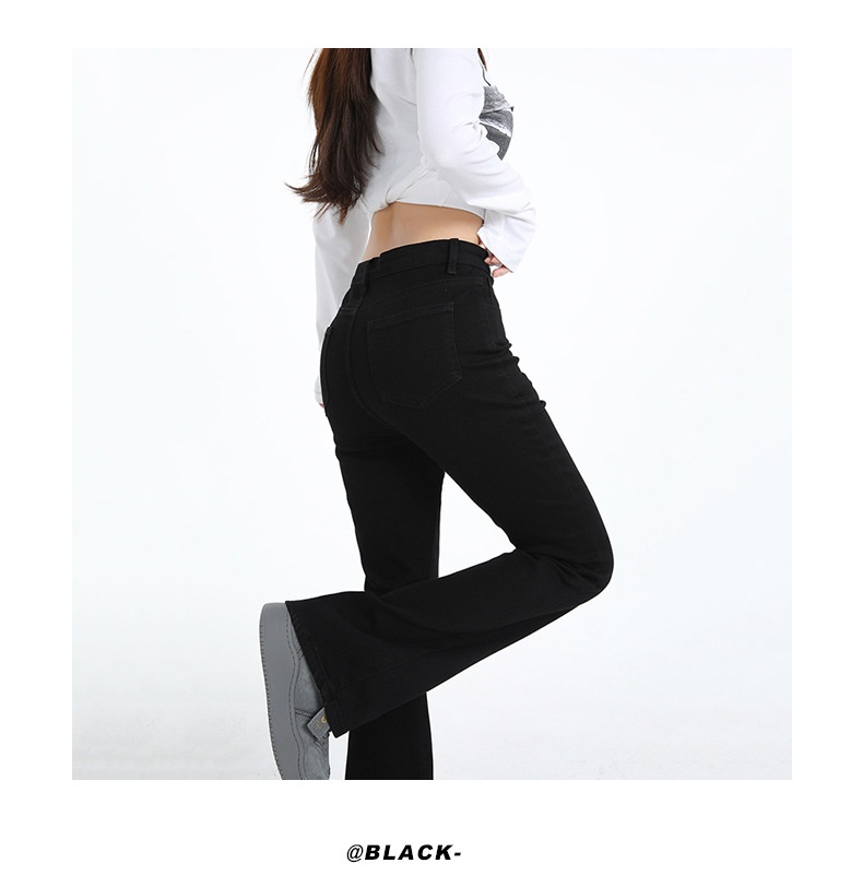 ChicShe Fleece-Lined Jeans Women, New American Style For Autumn And Winter, Petite Flared Black Slim Fit Slimming Bootcut Pants_voghion.com